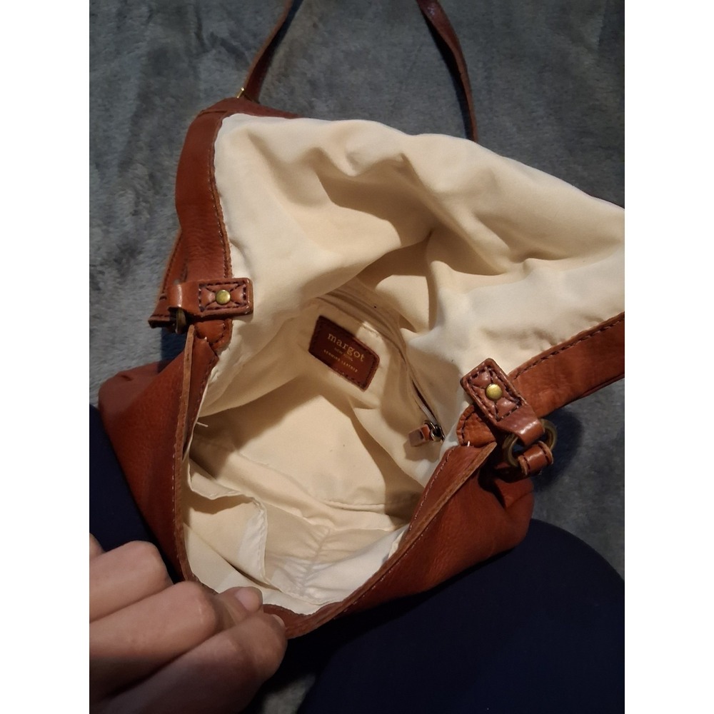Margot New York Brown Leather Crossbody Zip Gold Hardware Shoulder Strap Purse - Picture 12 of 16